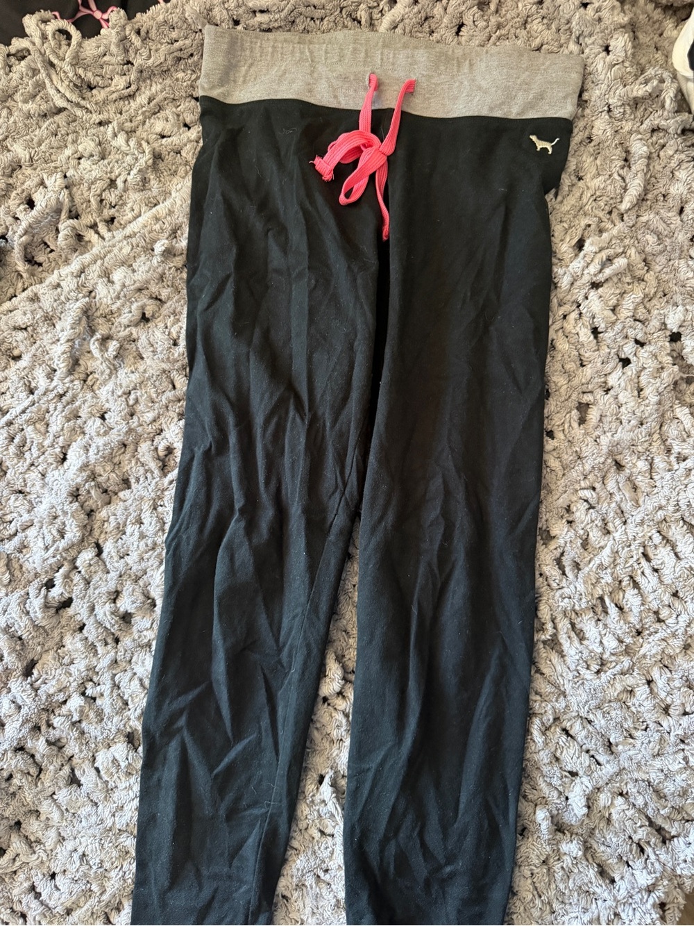 PINK Victoria's SecretBlack legging with coral Pink Drawstring